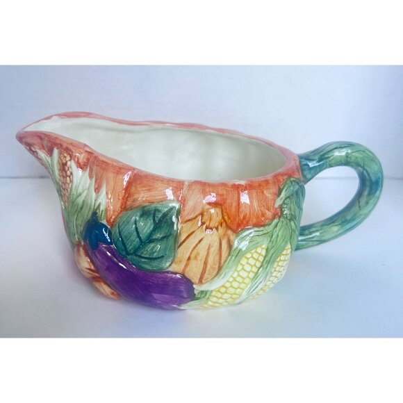 Ceramic Harvest-Themed Gravy Boat With Handle & Matching Spoon Hand-Painted - Picture 10 of 14